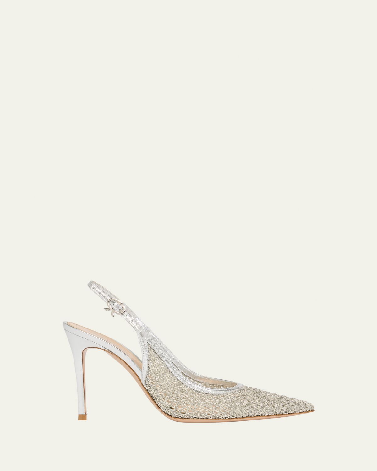 Gianvito Rossi 95mm Itaca Metallic Leather and Mesh Slingback Pumps