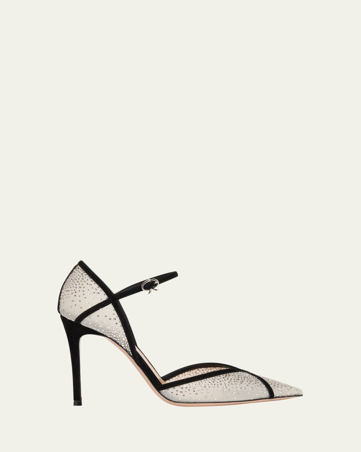 Gianvito Rossi 95mm Suede-Trimmed Crystal-Embellished Mesh Pumps