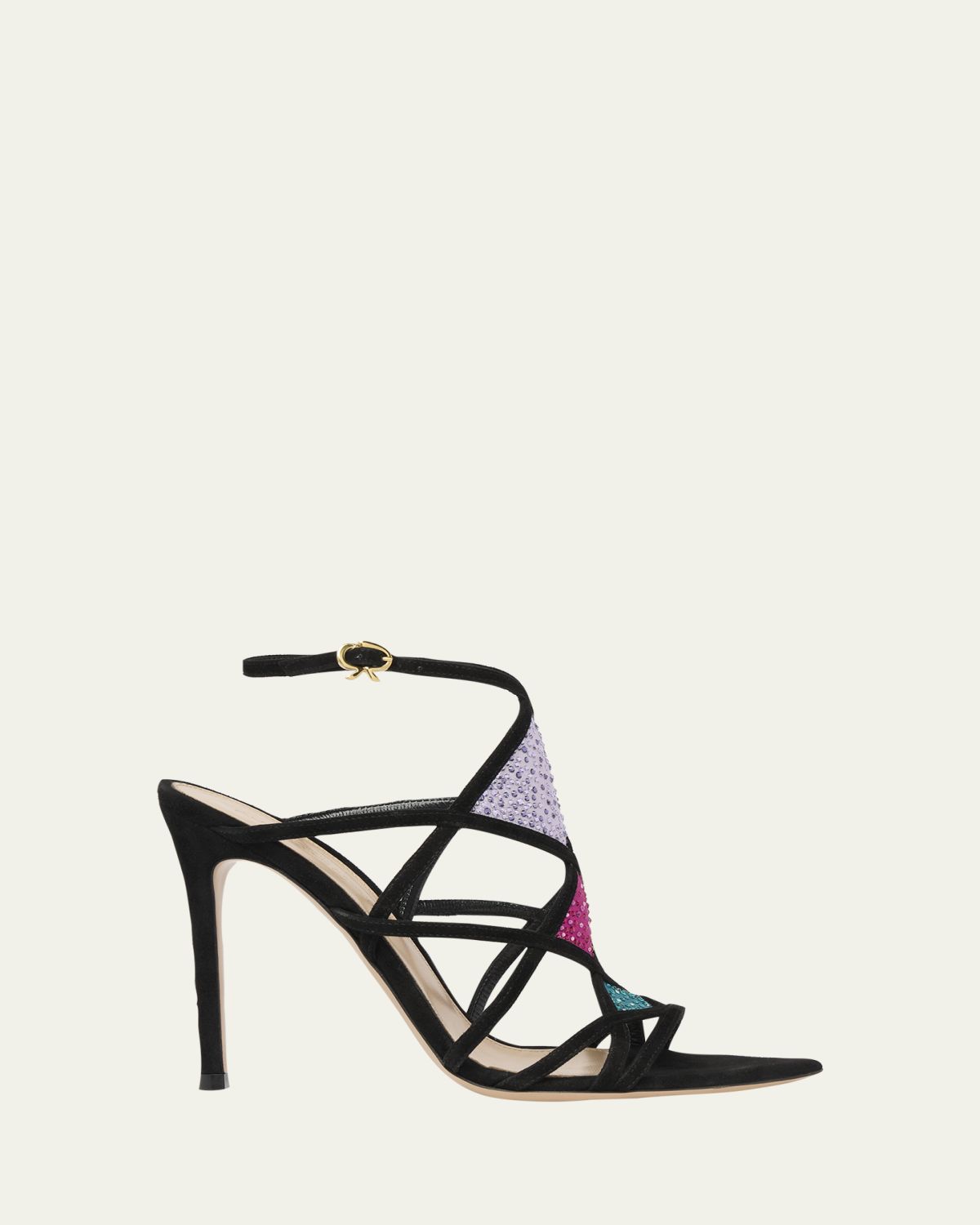 Gianvito Rossi 105mm Confetti Embellished Suede and Mesh Sandals