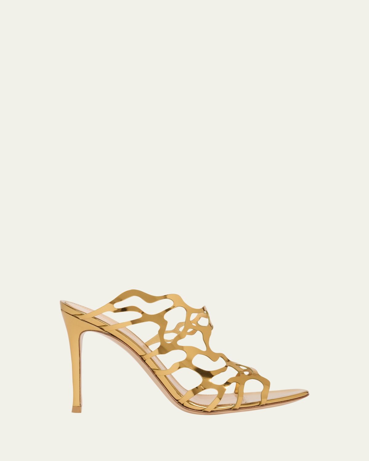 Gianvito Rossi 95mm Cutout Metallic Leather Mule Sandals