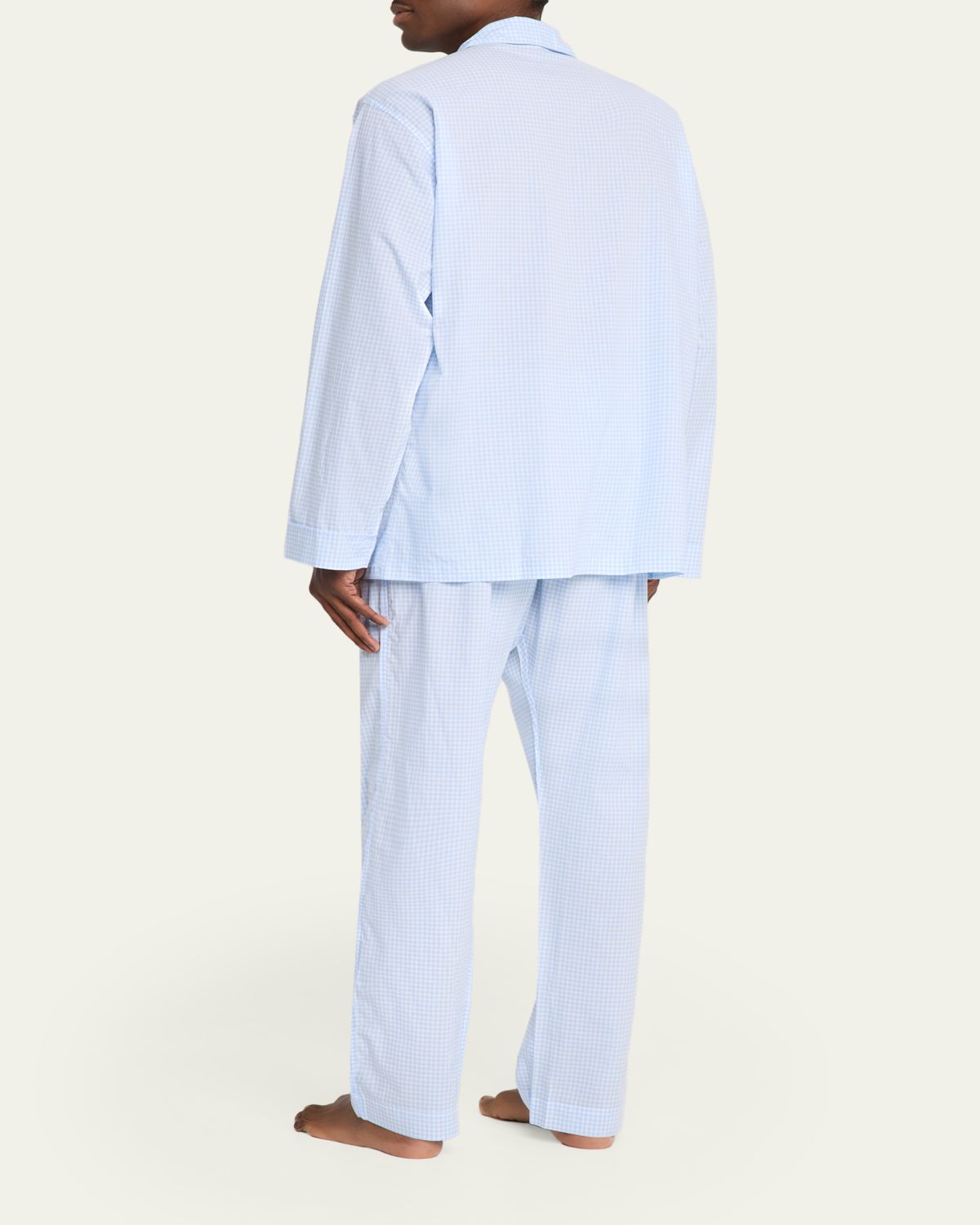 Bergdorf Goodman Men's Cotton and Linen Micro-Check Long Pajama Set | Thumbnail 3