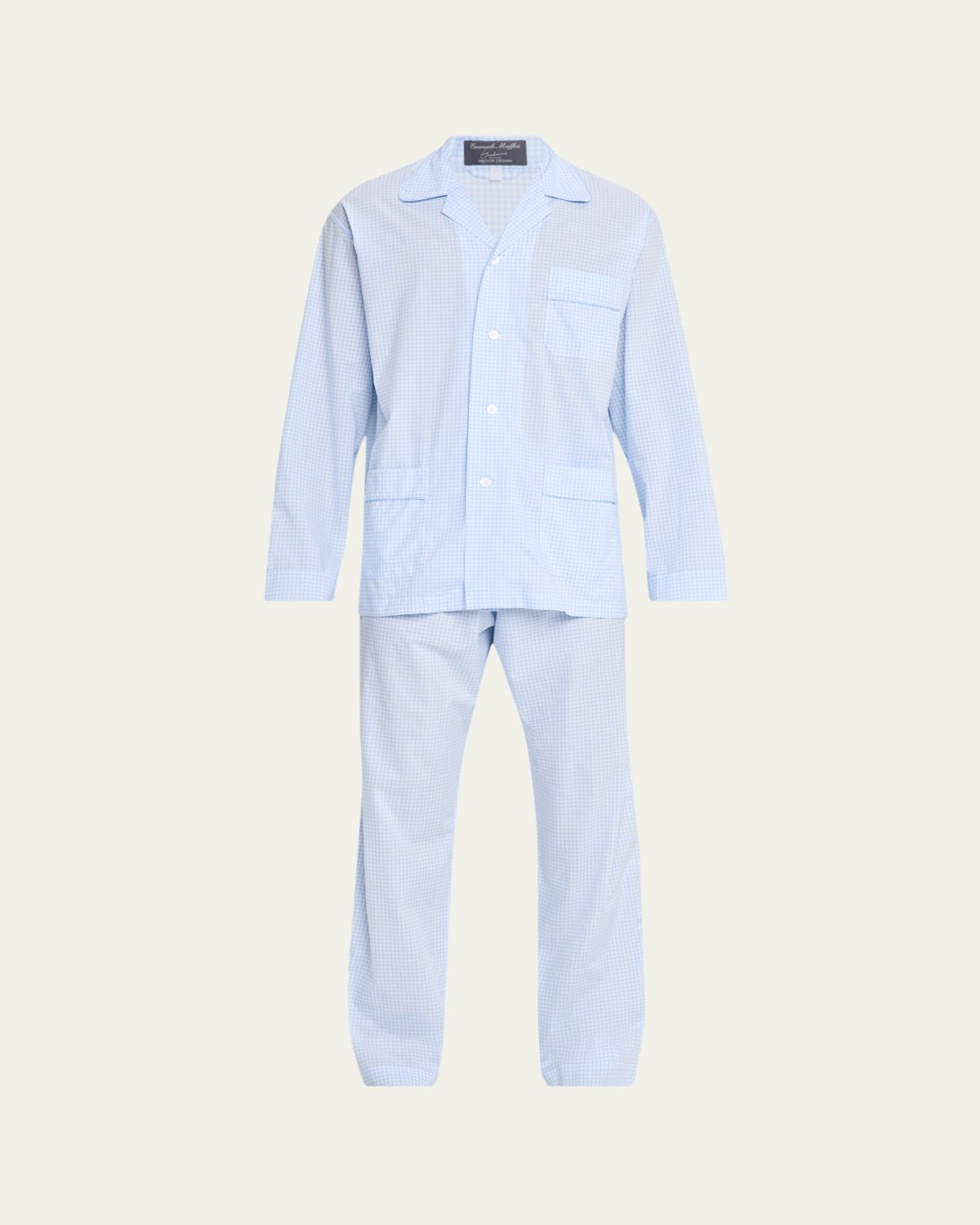 Bergdorf Goodman Men's Cotton and Linen Micro-Check Long Pajama Set