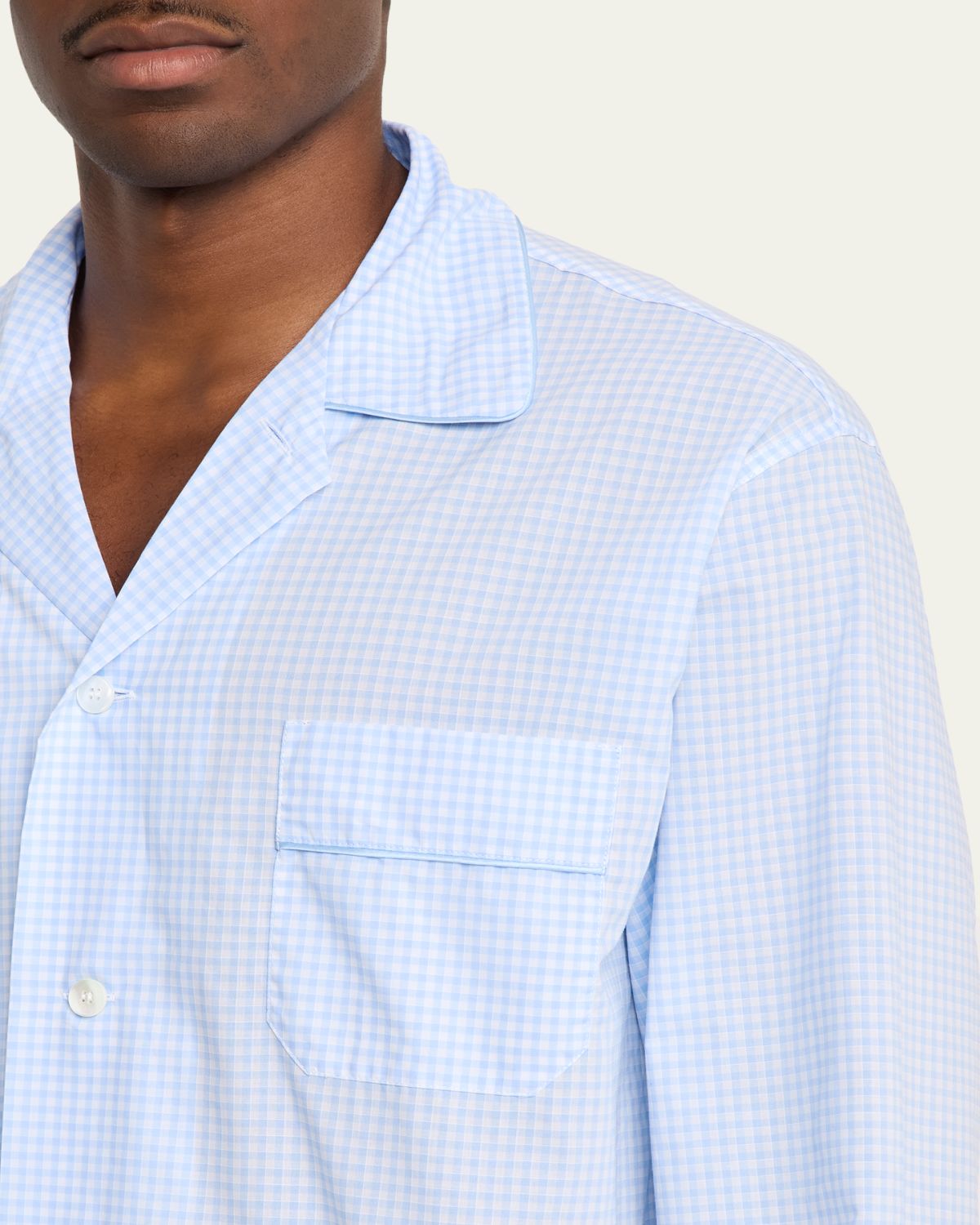Bergdorf Goodman Men's Cotton and Linen Micro-Check Long Pajama Set | Thumbnail 4