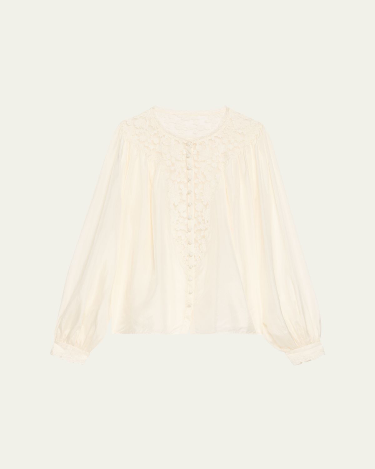 LoveShackFancy Carine Silk Lace Blouse