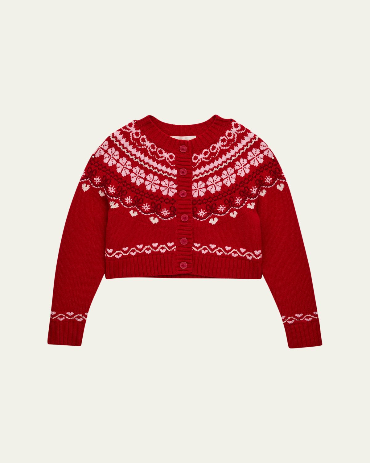 LoveShackFancy Girl's Wrenna Tween Fair Isle Wool Cardigan, ize -L