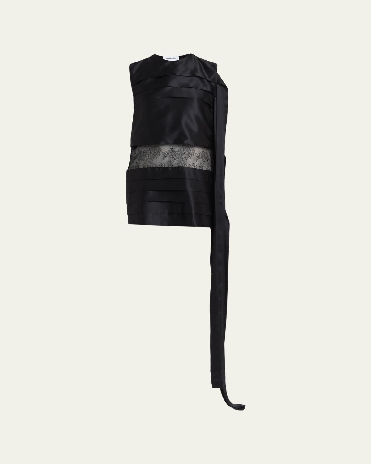 Ferragamo Lace-Inset Tiered Silk Mini Dress