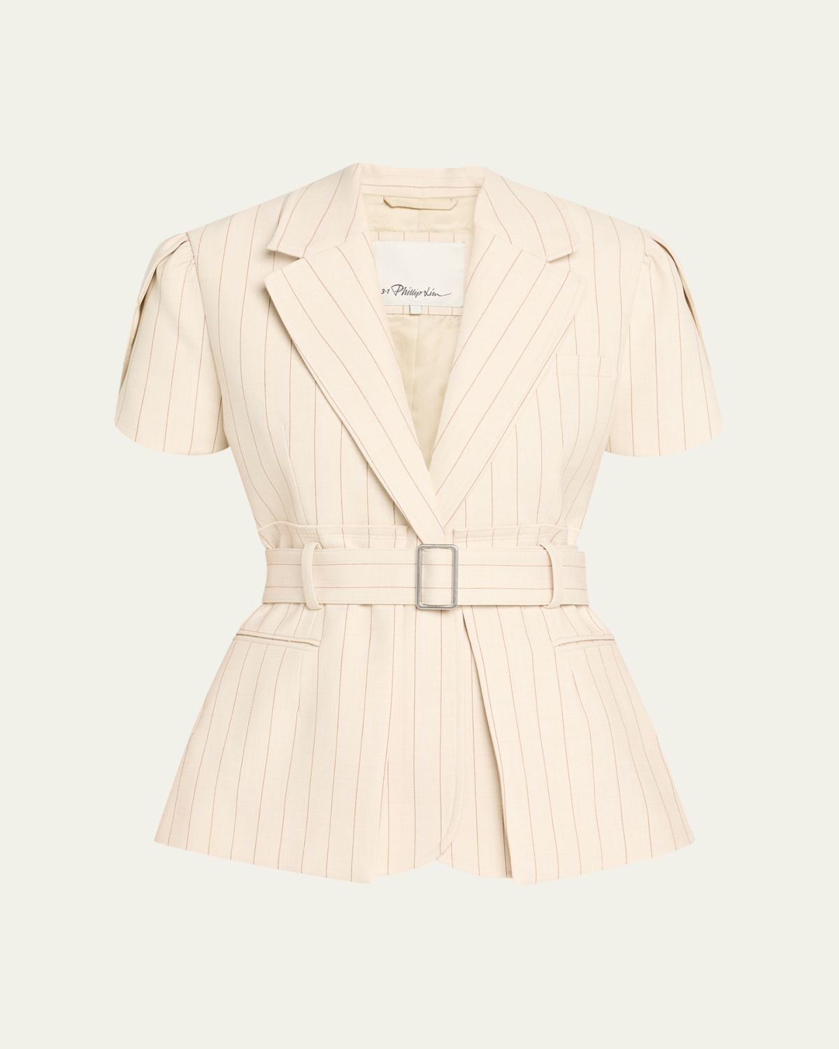 3.1 Phillip Lim Short-Sleeve Belted Pinstripe Jacket