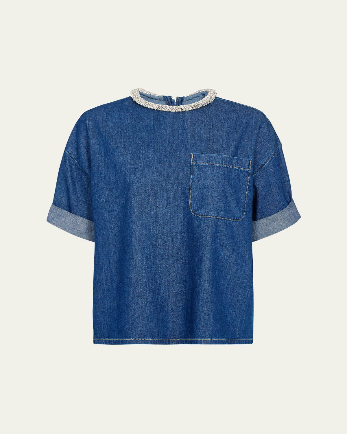 TWP Ex T in Denim Shirting with Crystal Collar