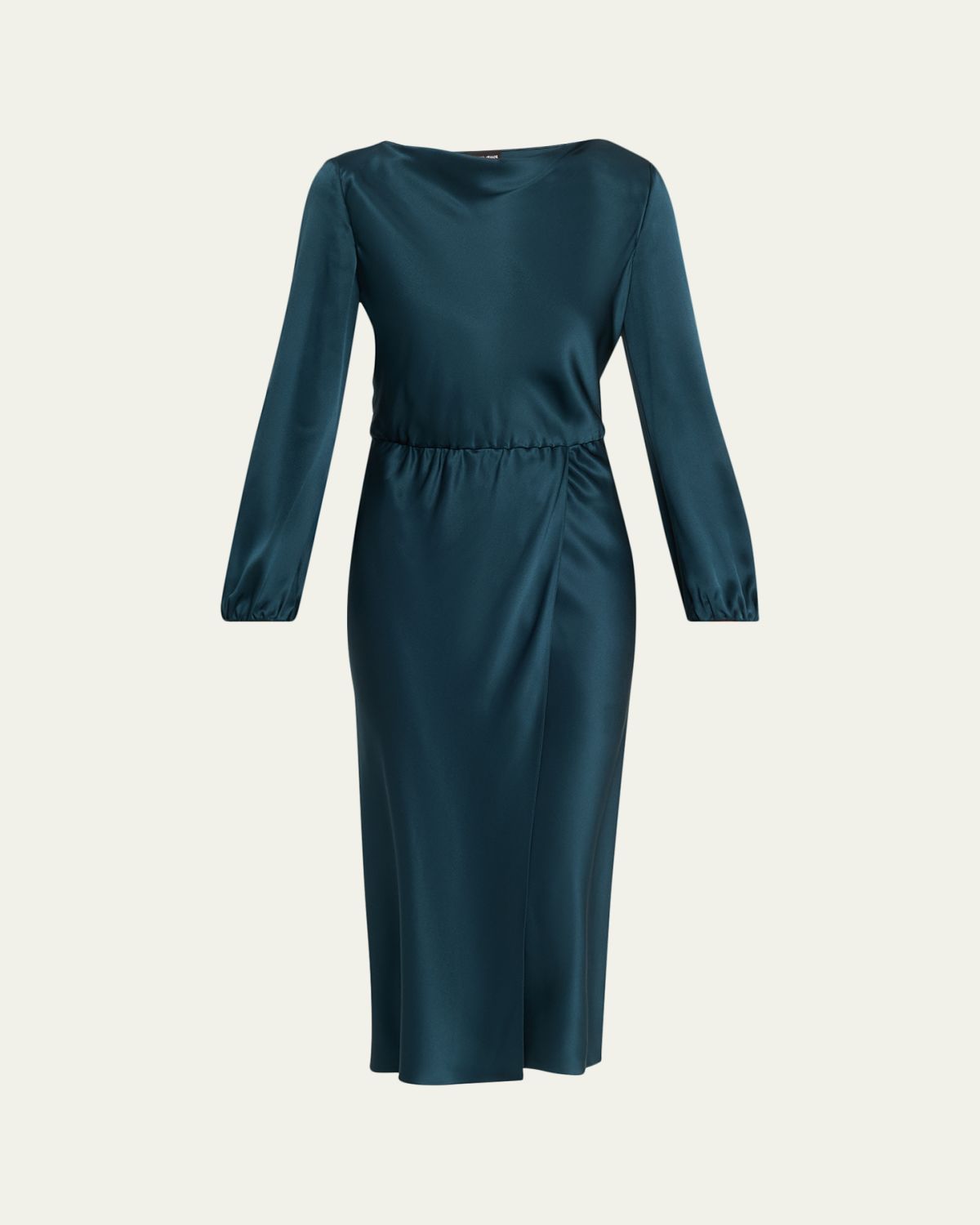 Giorgio Armani High-Neck Long-Sleeve Satin Midi Dress