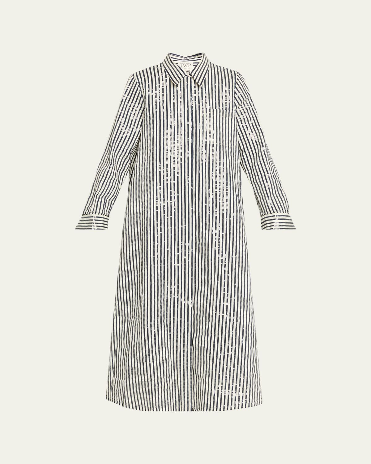 TWP Jenny's Gown Oversized Sequined Stripe Cotton Shirtdress