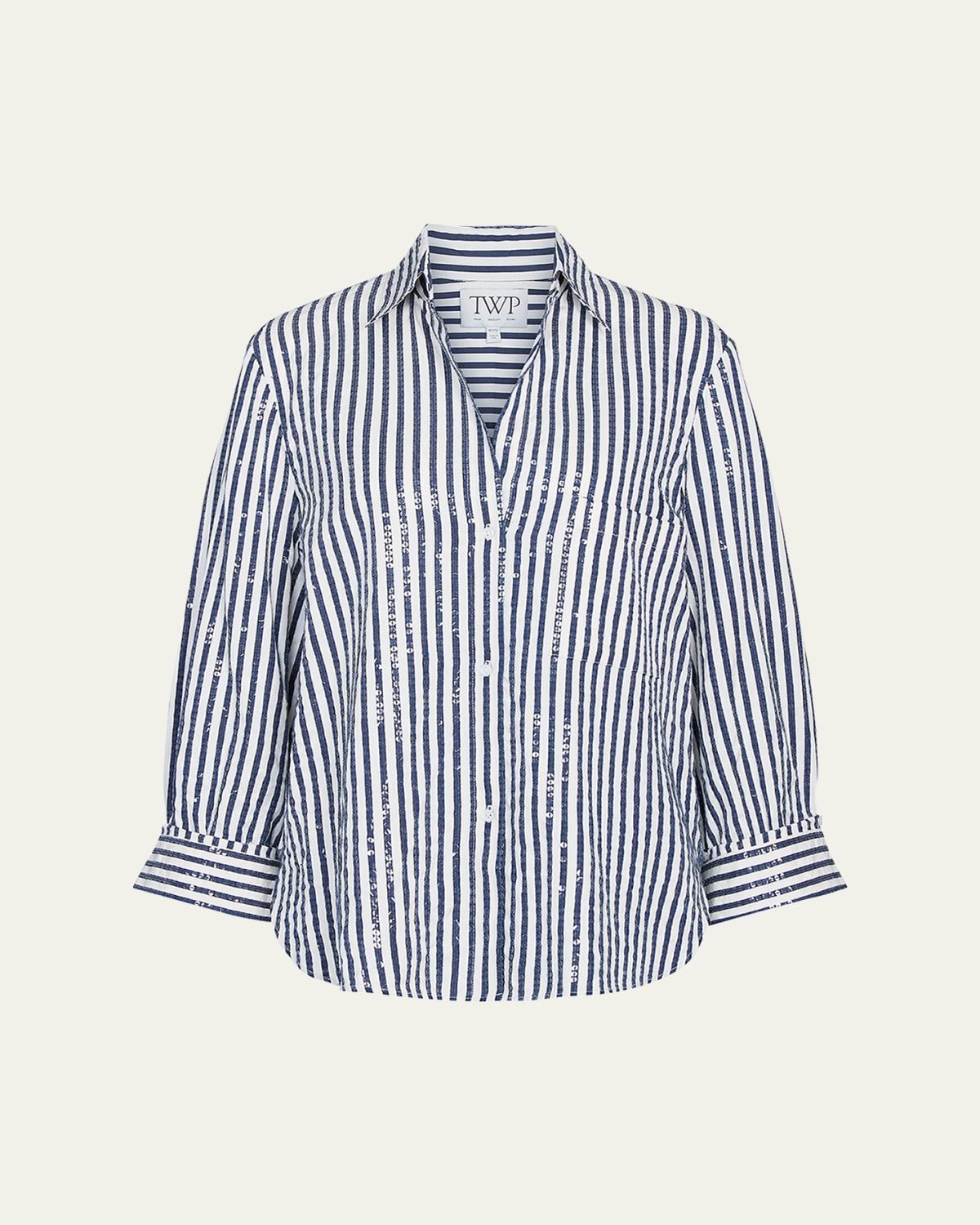 TWP Next Morning Sequined Stripe Button-Front Shirt