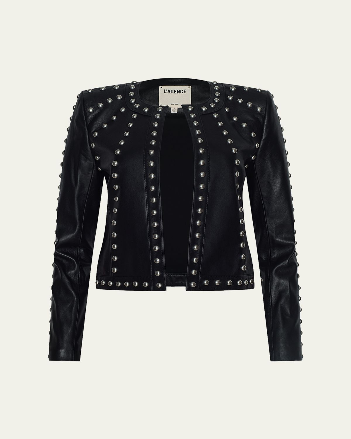 L'Agence Fia Studded Collarless Leather Jacket