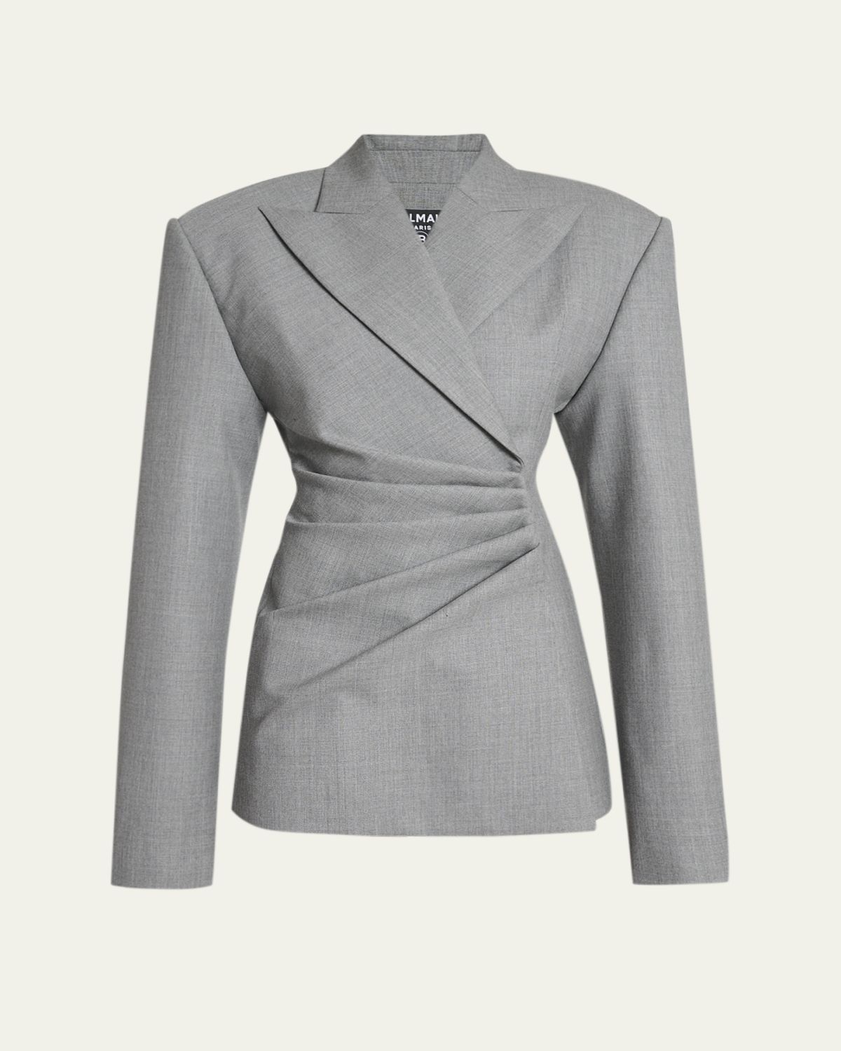 Balmain Strong-Shoulder Draped Mini Blazer Dress