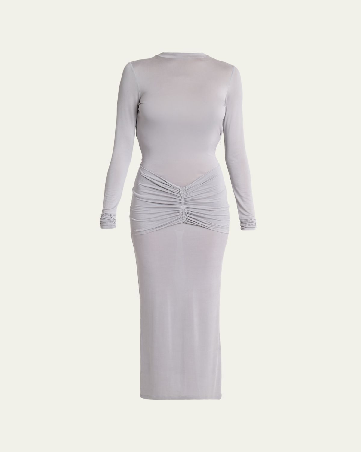 Balmain Ruched Jersey Chain Backless Midi Dress