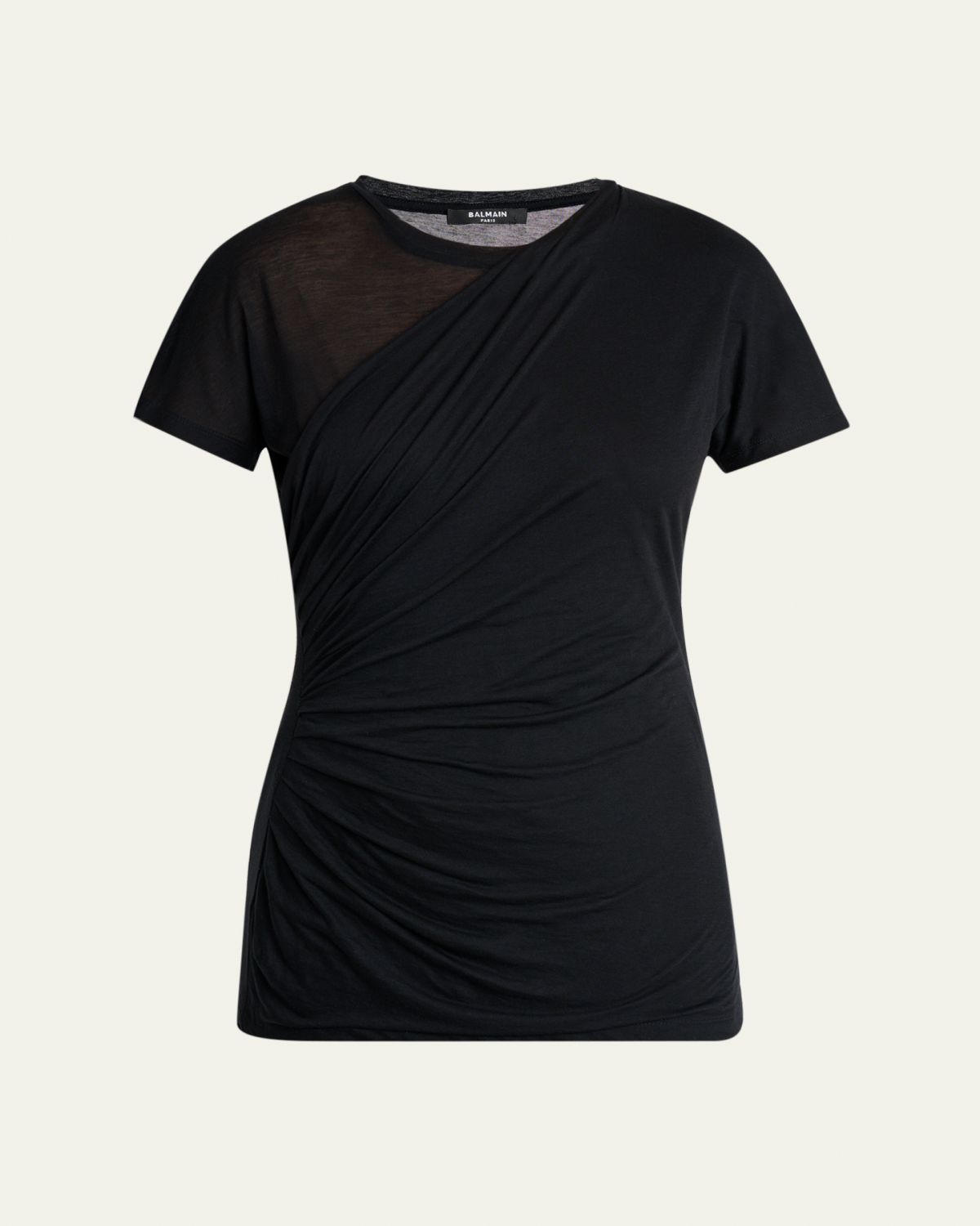 Balmain Draped Sheer Short-Sleeve T-Shirt