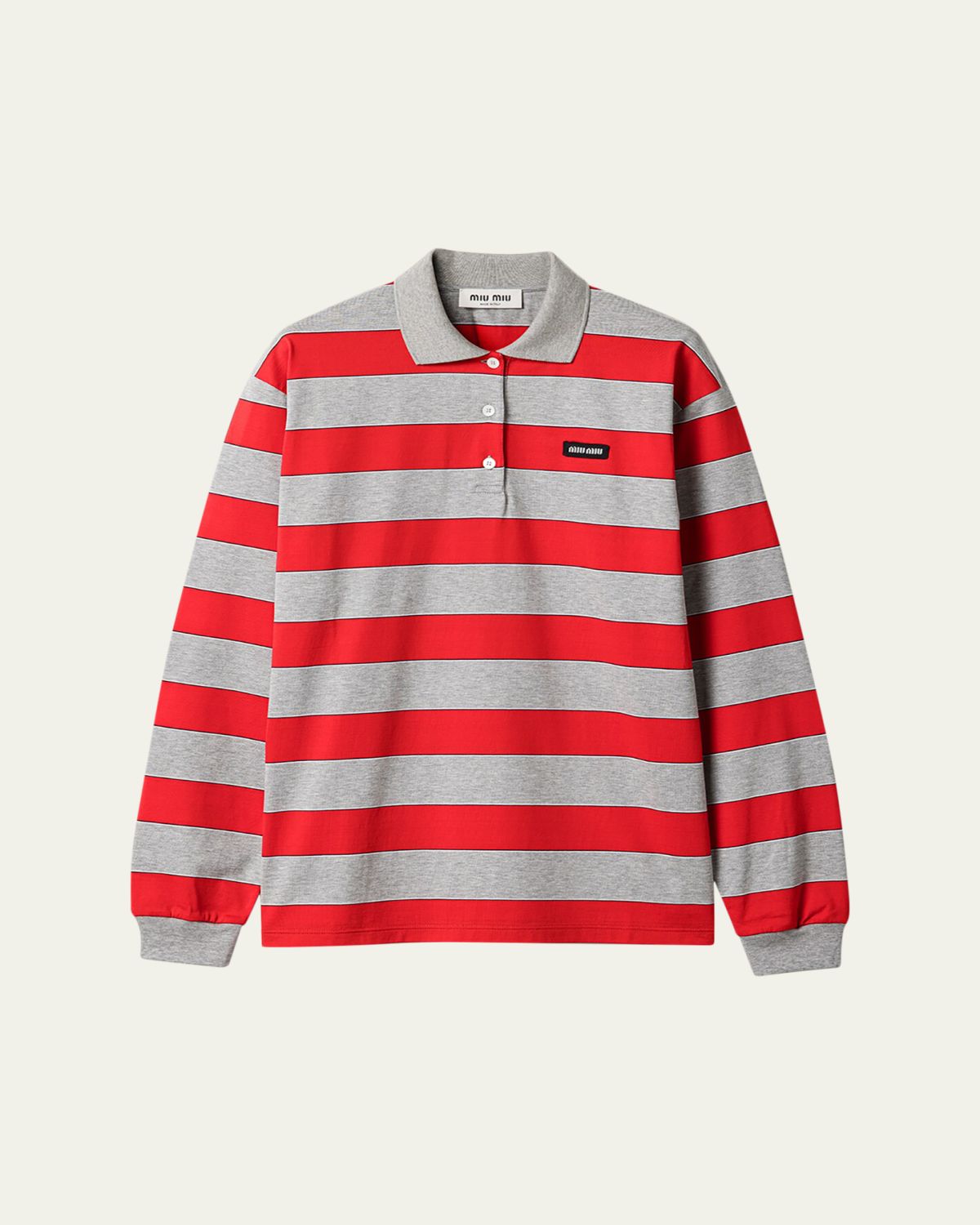 Miu Miu Striped Long-Sleeve Oversized Polo Shirt