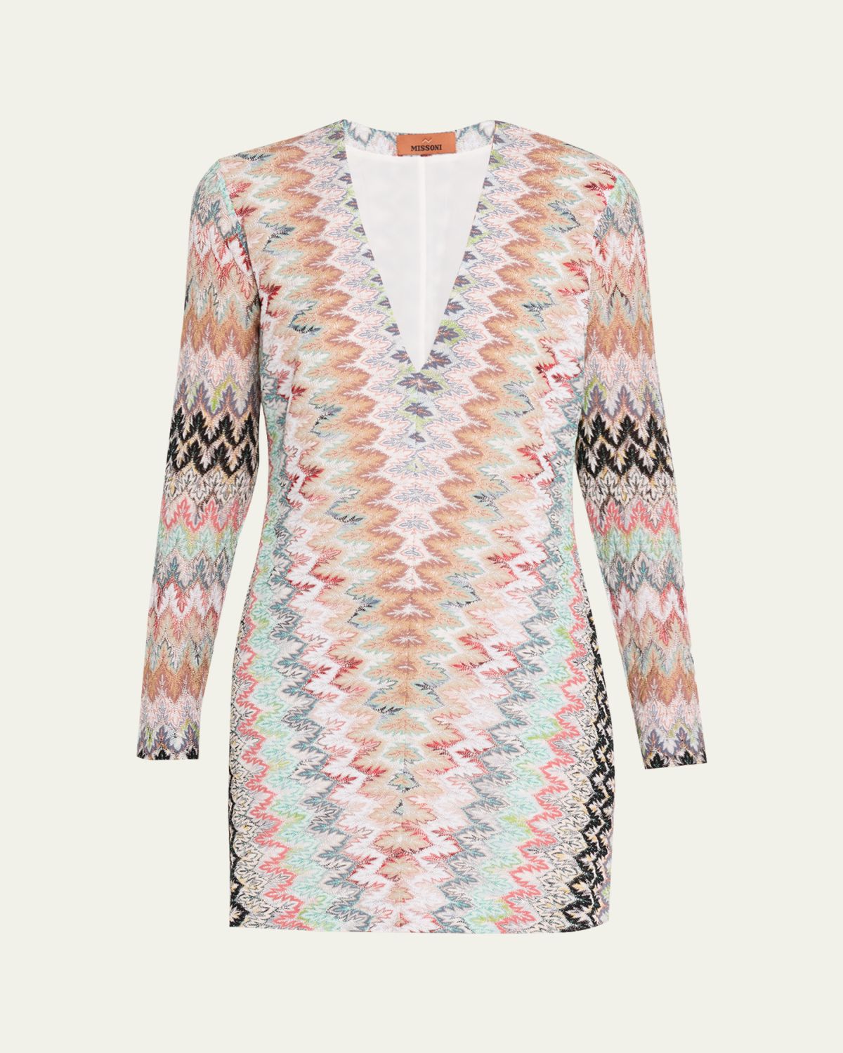 Missoni Plunging Metallic Zigzag Long-Sleeve Mini Dress