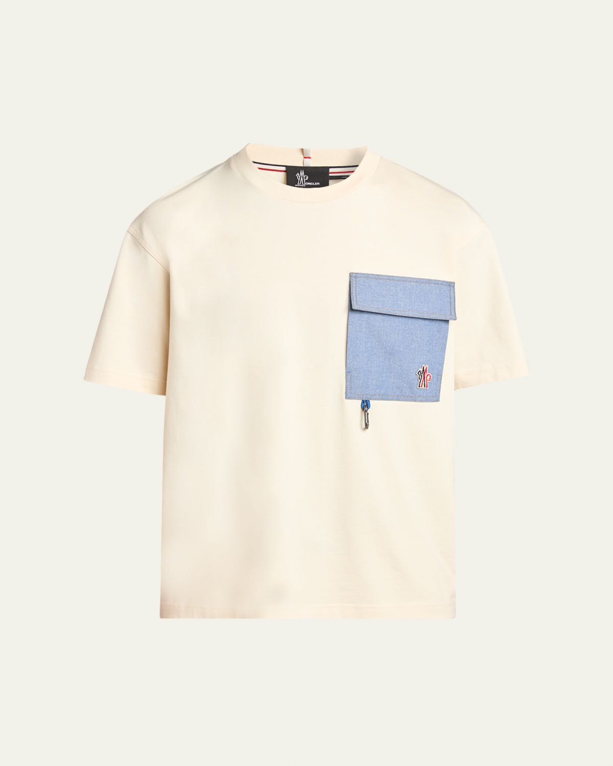 Moncler Grenoble en's Denim Pocket Cotton T-Shirt with Clip
