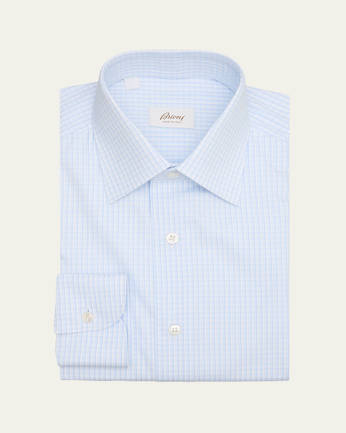 Brioni Men's Cotton Plaid Point Collar Dress Shirt