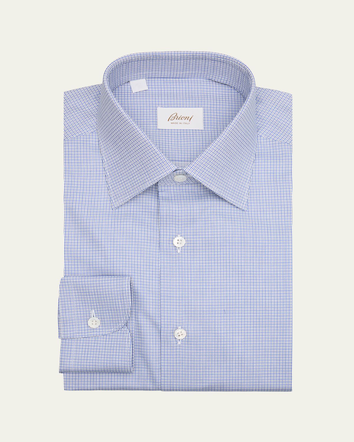 Brioni Men's Cotton Micro-Check Point Collar Dress Shirt