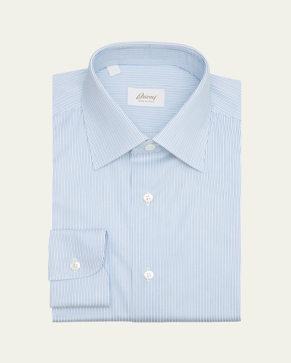 Brioni Men's Cotton Hairline Stripe Point Collar Dress Shirt