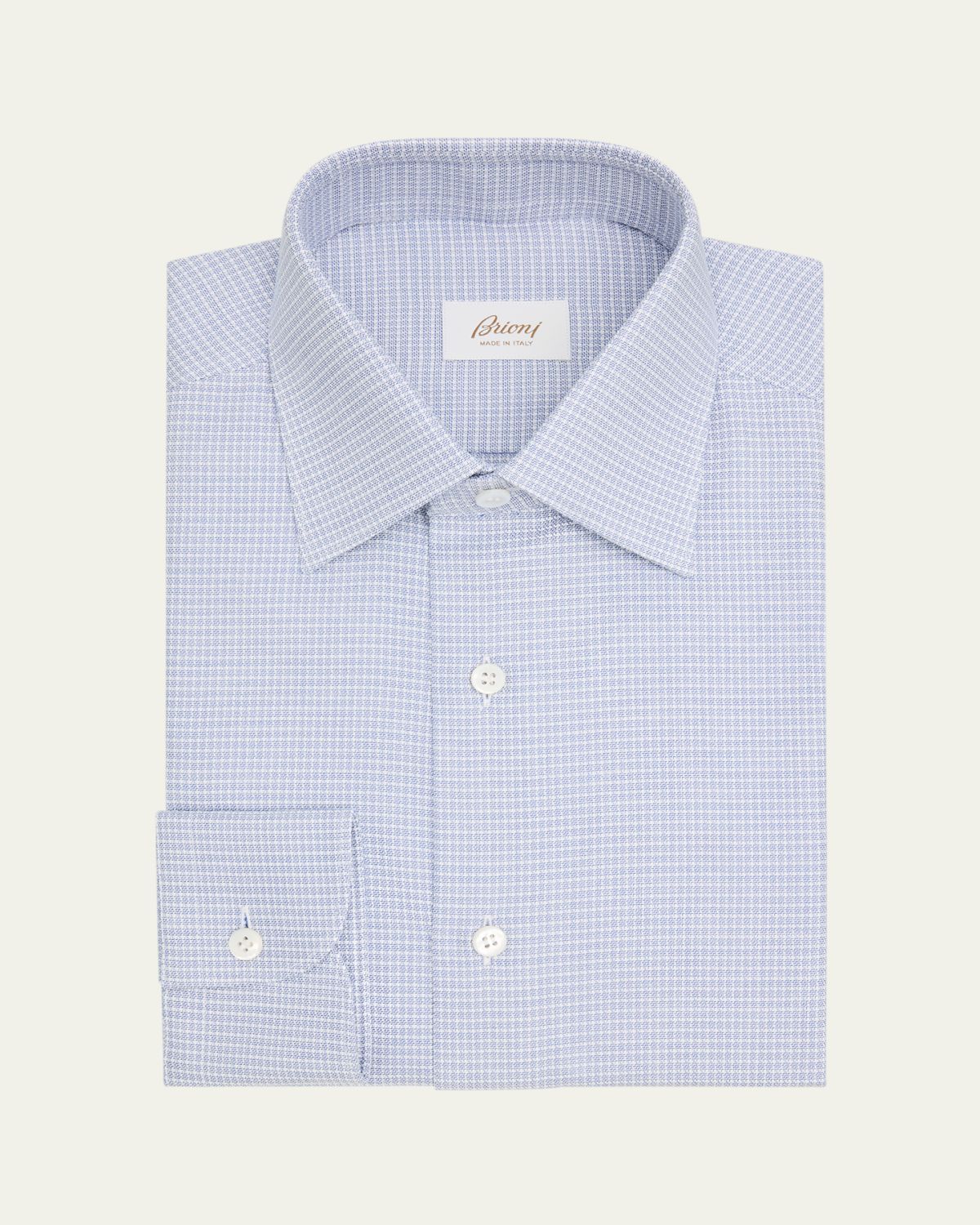 Brioni Men's Cotton Textured-Check Point Collar Dress Shirt