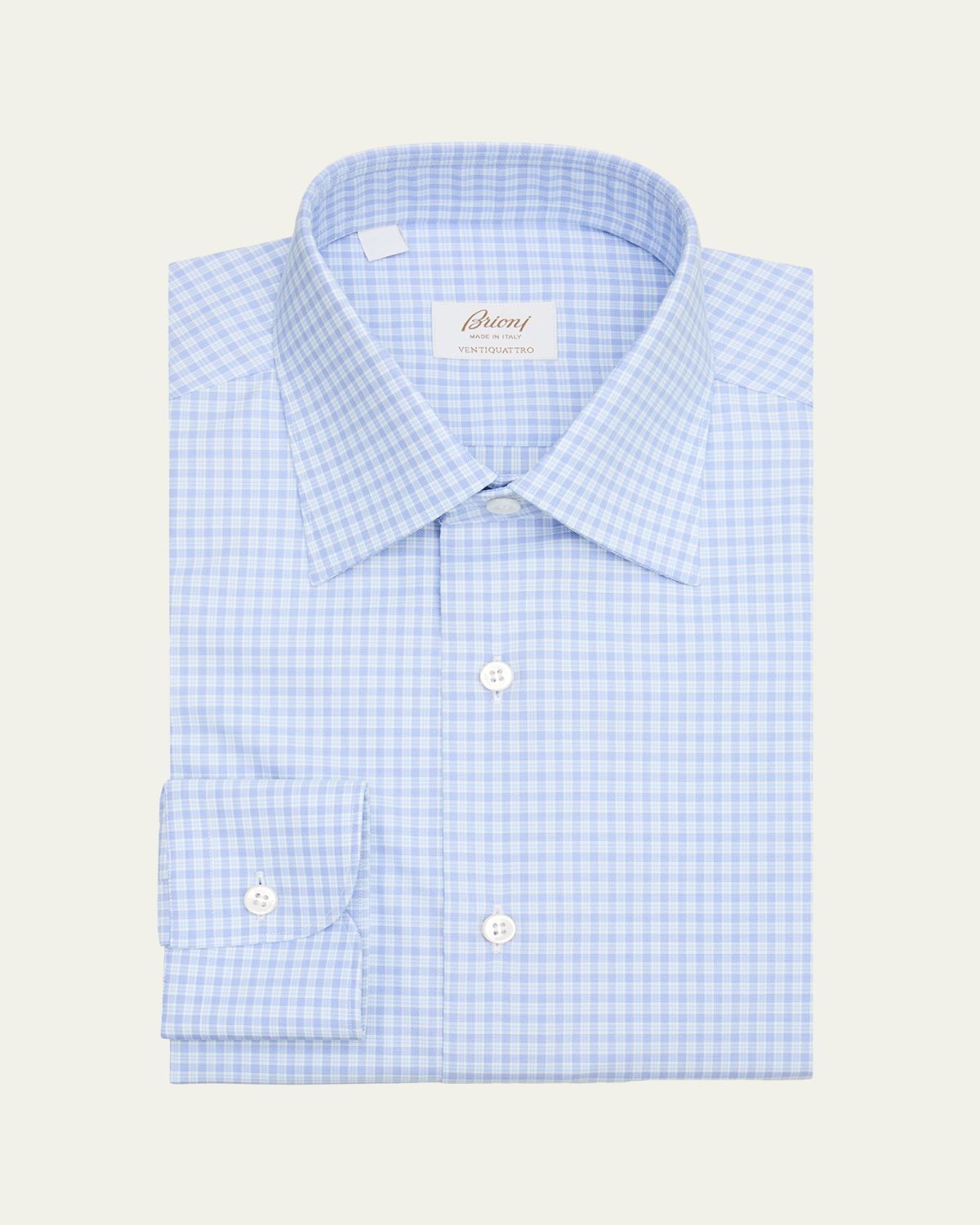 Brioni Men's Ventiquattro Cotton Micro-Plaid Dress Shirt
