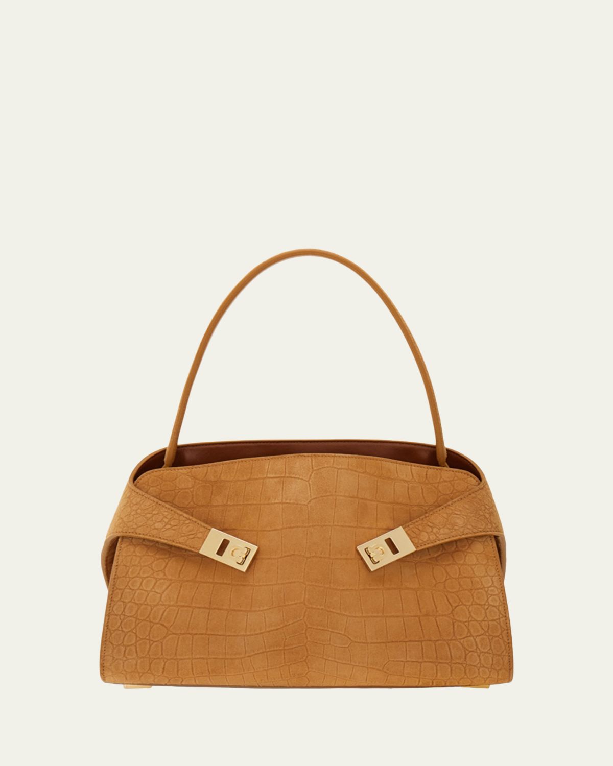 Ferragamo Hug Croc-Embossed Suede Shoulder Bag