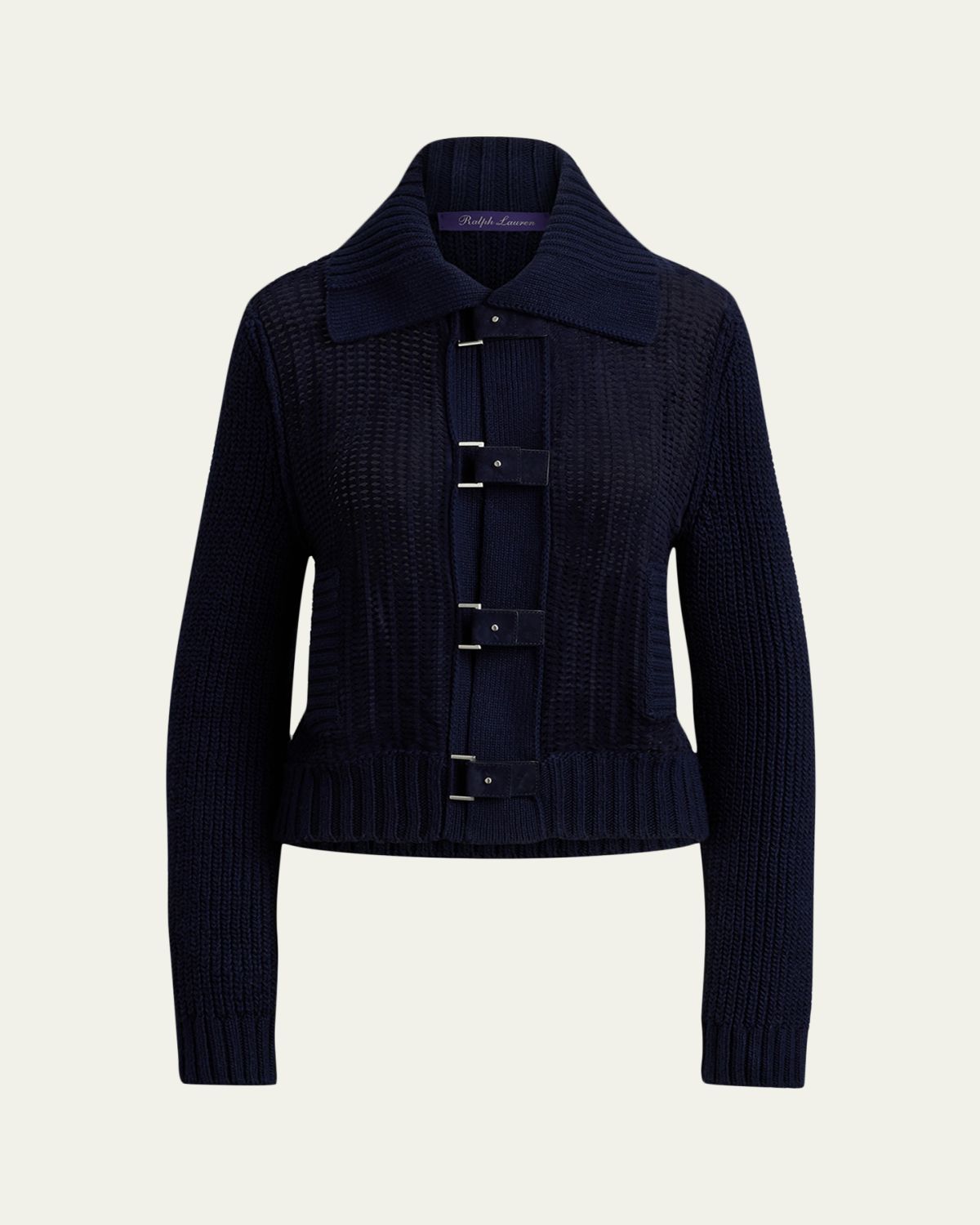 Ralph Lauren Collection Woven Suede-Front Knit Cardigan