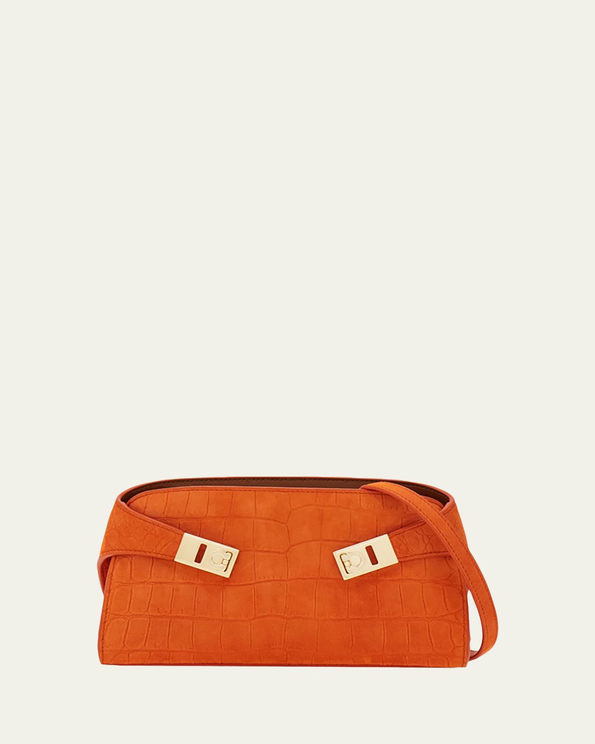 Ferragamo Hug Croc-Embossed Suede Clutch Bag