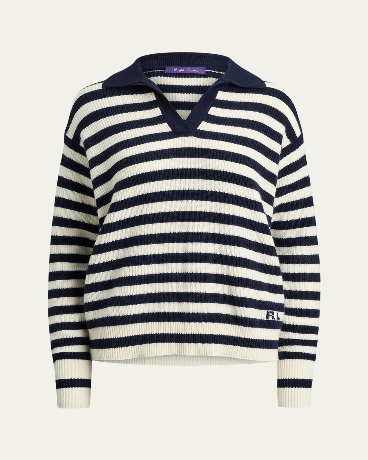 Ralph Lauren Collection Striped Cashmere Polo Sweater