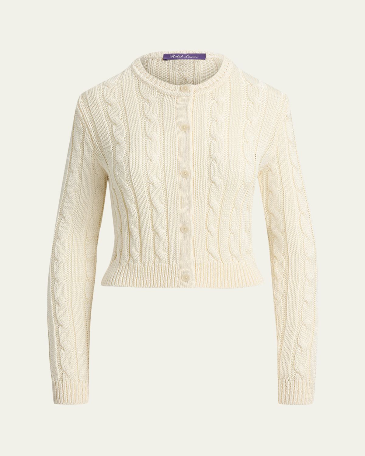 Ralph Lauren Collection High-Shine Cable-Knit Silk Cropped Cardigan