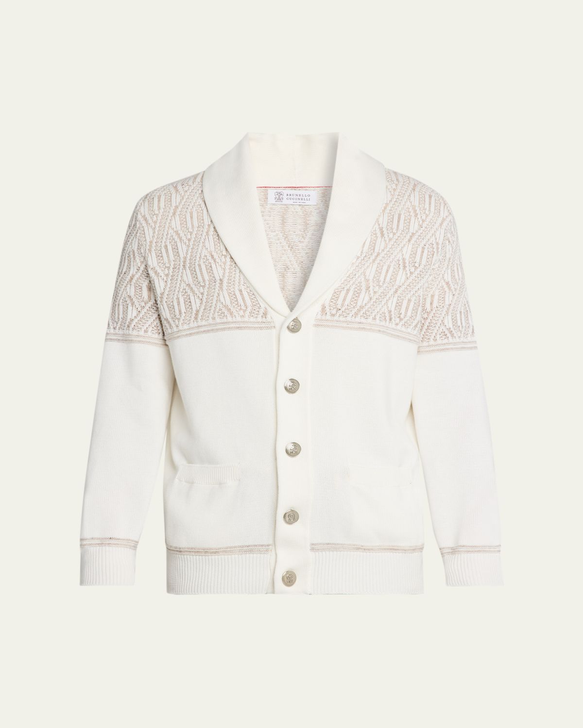 Brunello Cucinelli Men 's Cotton Cable Knit Shawl Cardigan