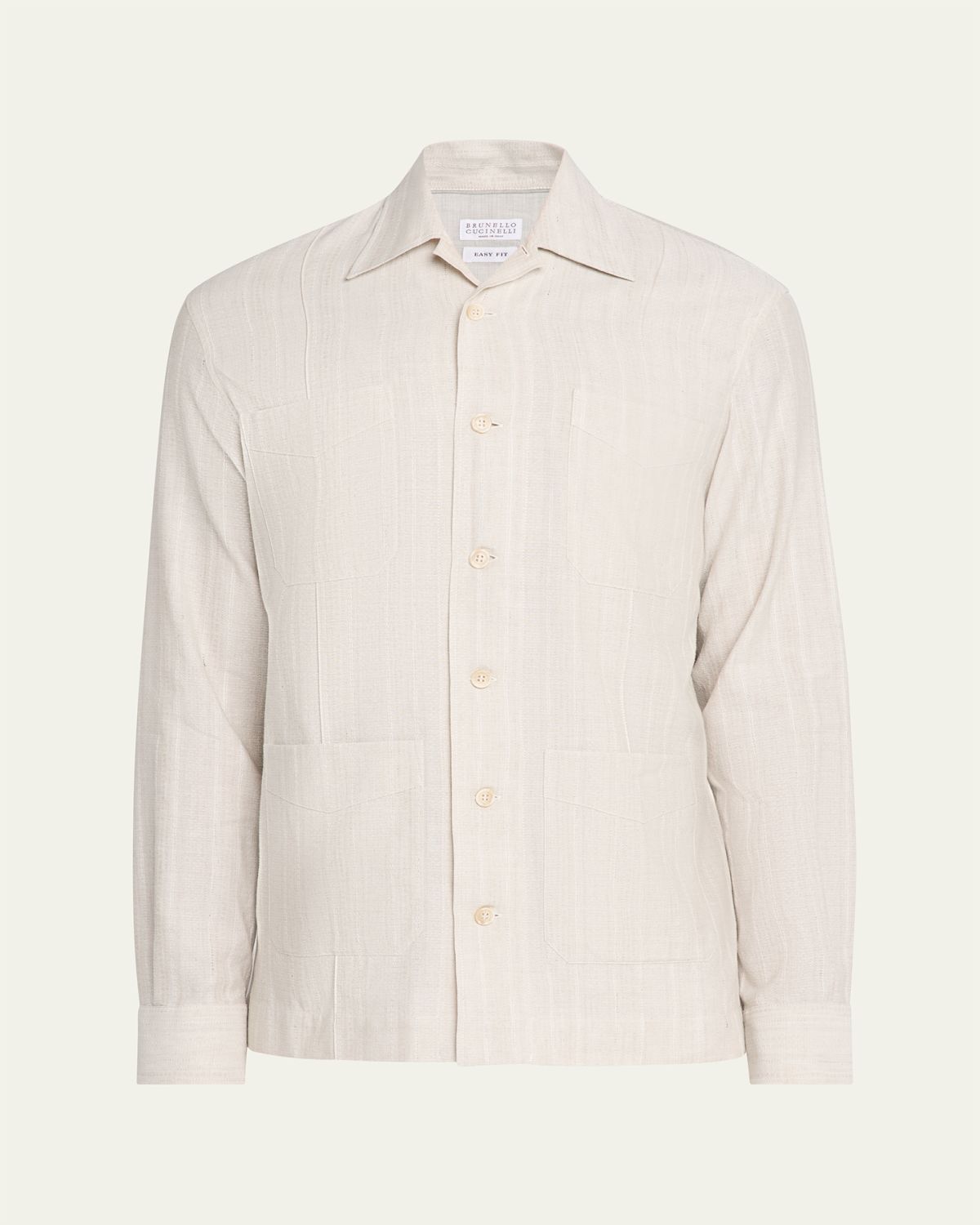 Brunello Cucinelli en's Cotton and Linen Stripe Button-Down Shirt