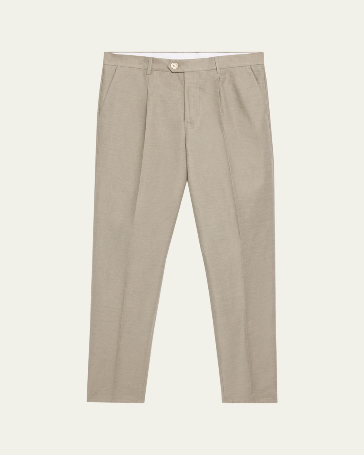 Brunello Cucinelli Men's Cotton and Linen Leisure-Fit Pleated Trousers | Thumbnail 6 Brunello Cucinelli Men's Cotton and Linen Leisure-Fit Pleated Trousers | Thumbnail 6
