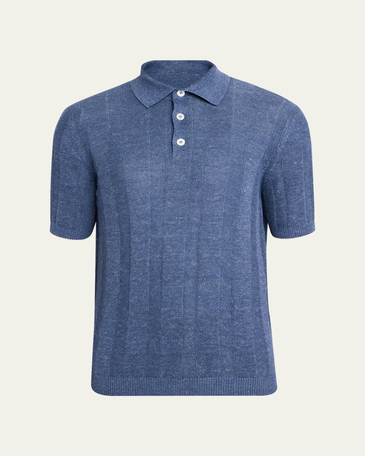 Brunello Cucinelli Men 's Linen and Cotton Ribbed Short-Sleeve Polo Sweater