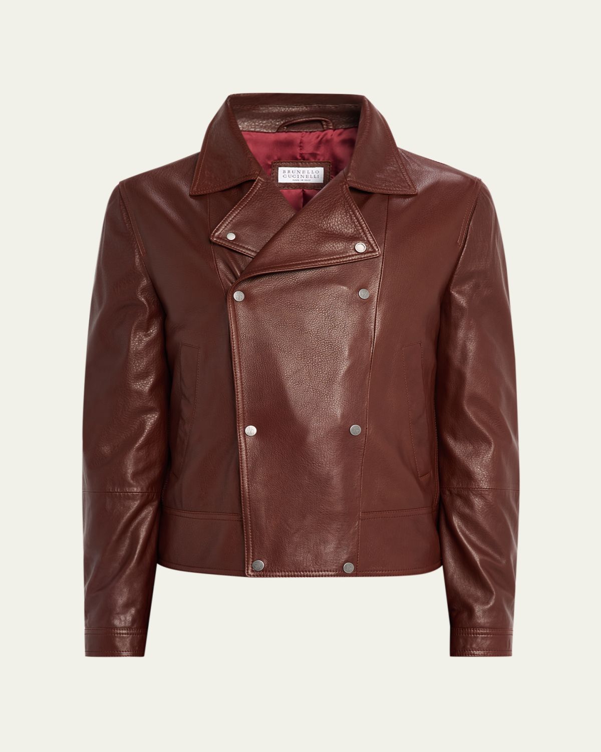 Brunello Cucinelli en's Double-Breasted Grained Leather Jacket