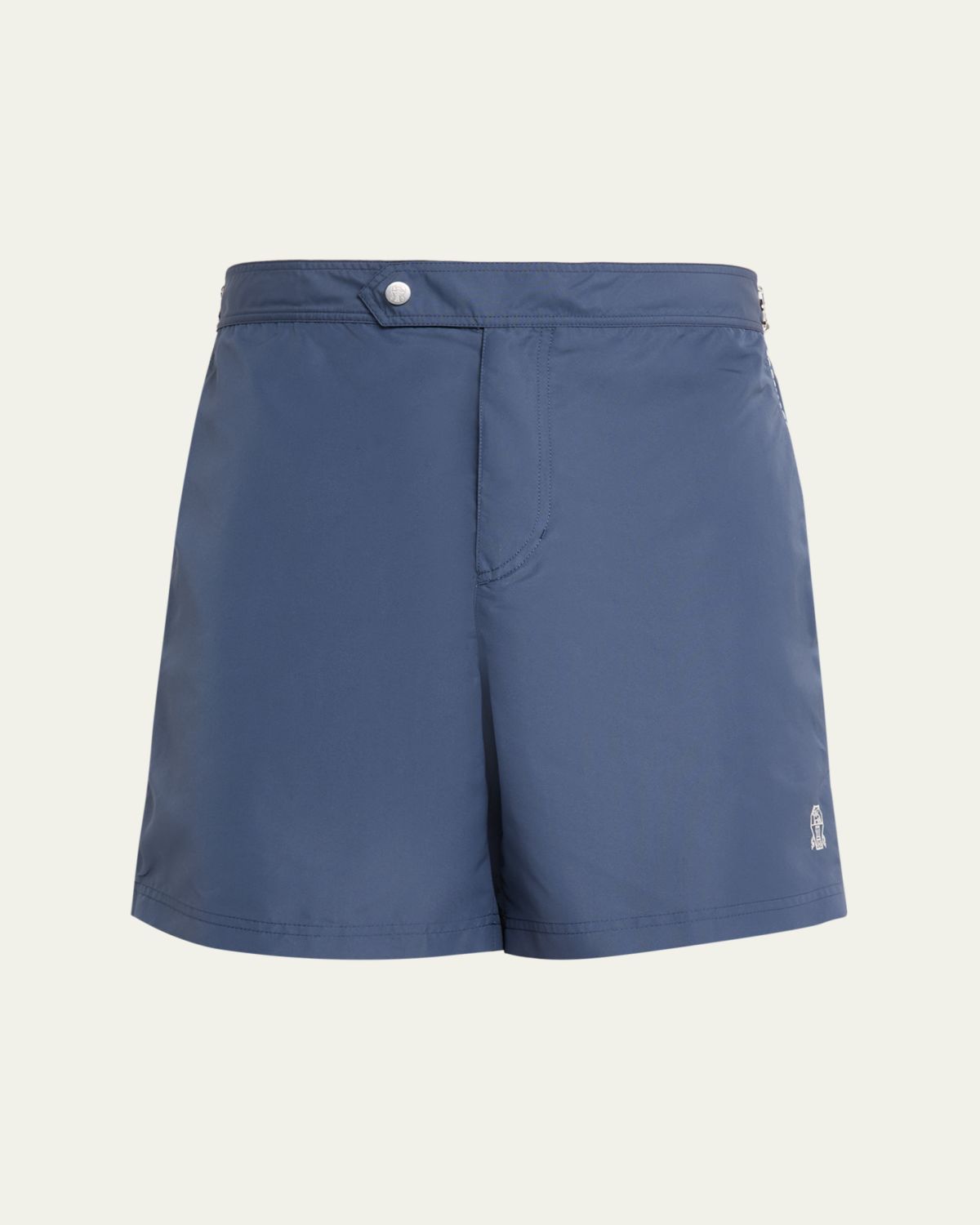 Brunello Cucinelli Men 's Tabbed-Waistband Nylon Swim Shorts with Piping
