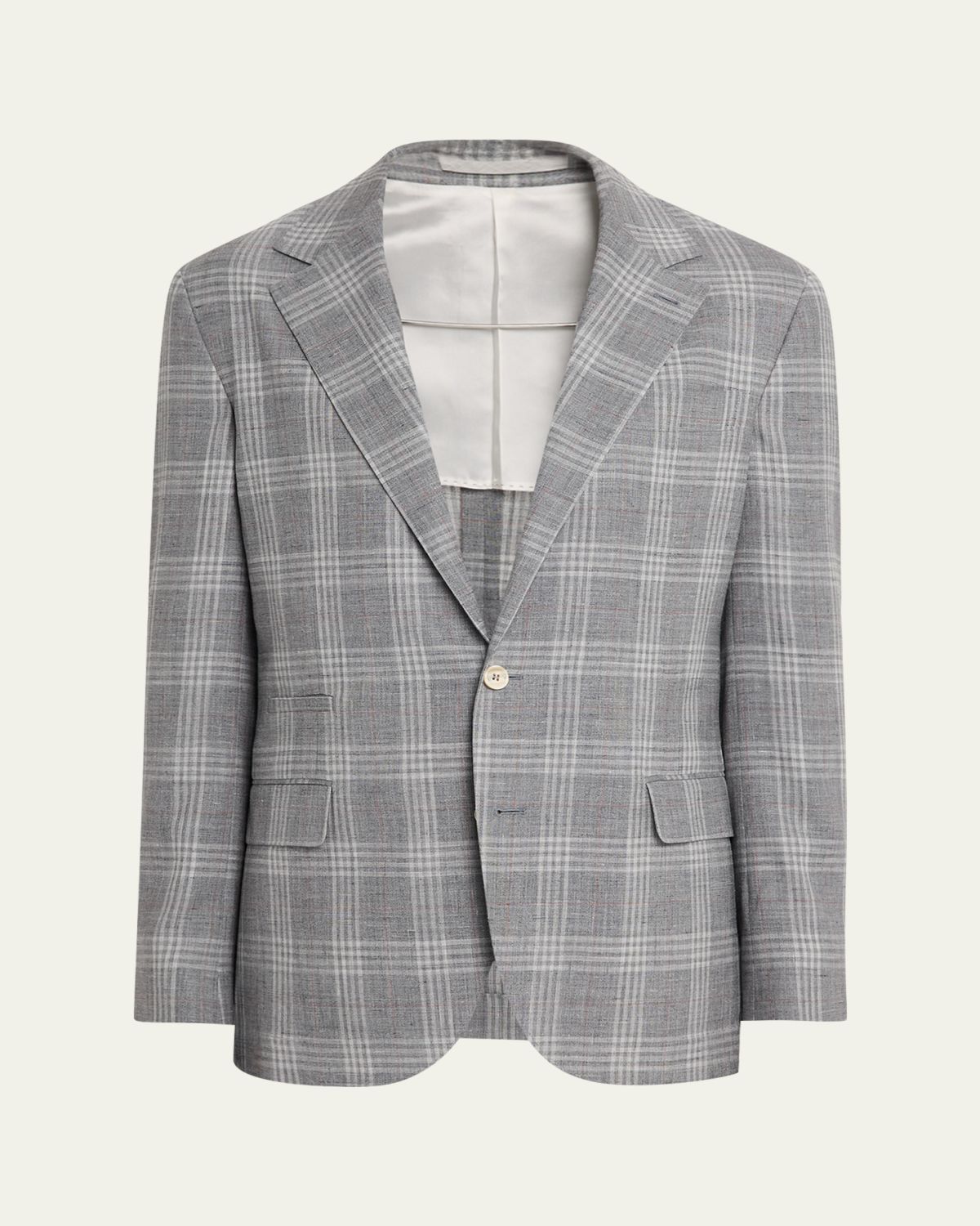 Brunello Cucinelli Men 's Wool, Silk and Linen Plaid Single-Breasted Suit Jacket