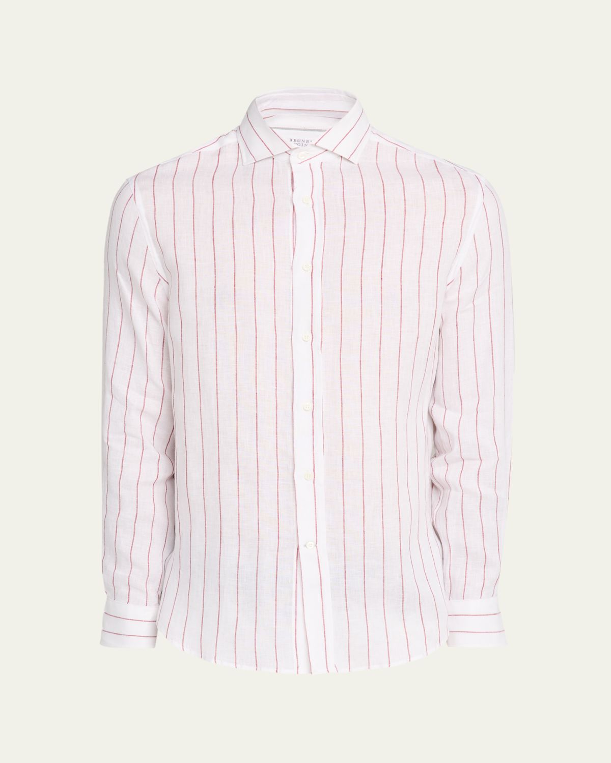 Brunello Cucinelli Men 's Linen Pinstripe Spread Collar Button-Down Shirt