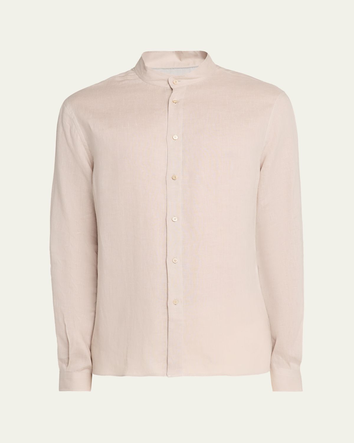 Brunello Cucinelli Men 's Linen and Cotton Band Collar Button-Down Shirt