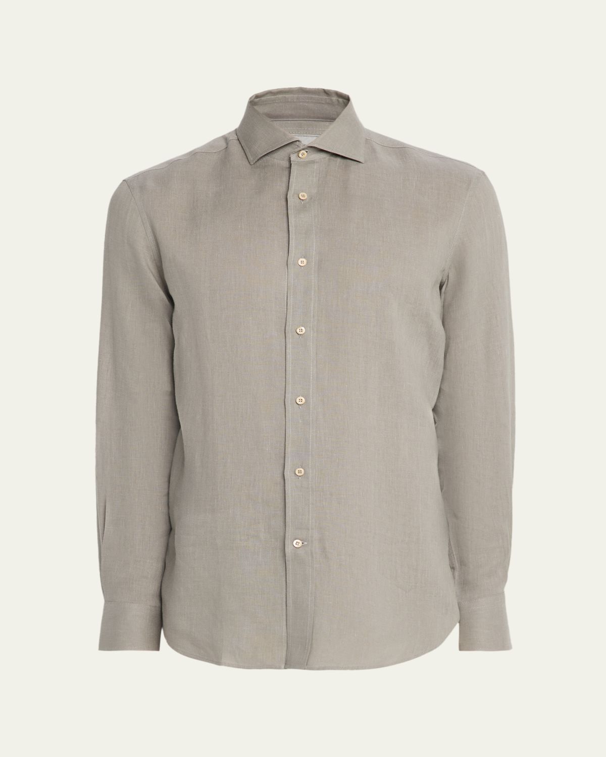 Brunello Cucinelli Men's Linen and Cotton Band Collar Button-Down Shirt | Thumbnail 6 Brunello Cucinelli Men's Linen and Cotton Band Collar Button-Down Shirt | Thumbnail 6
