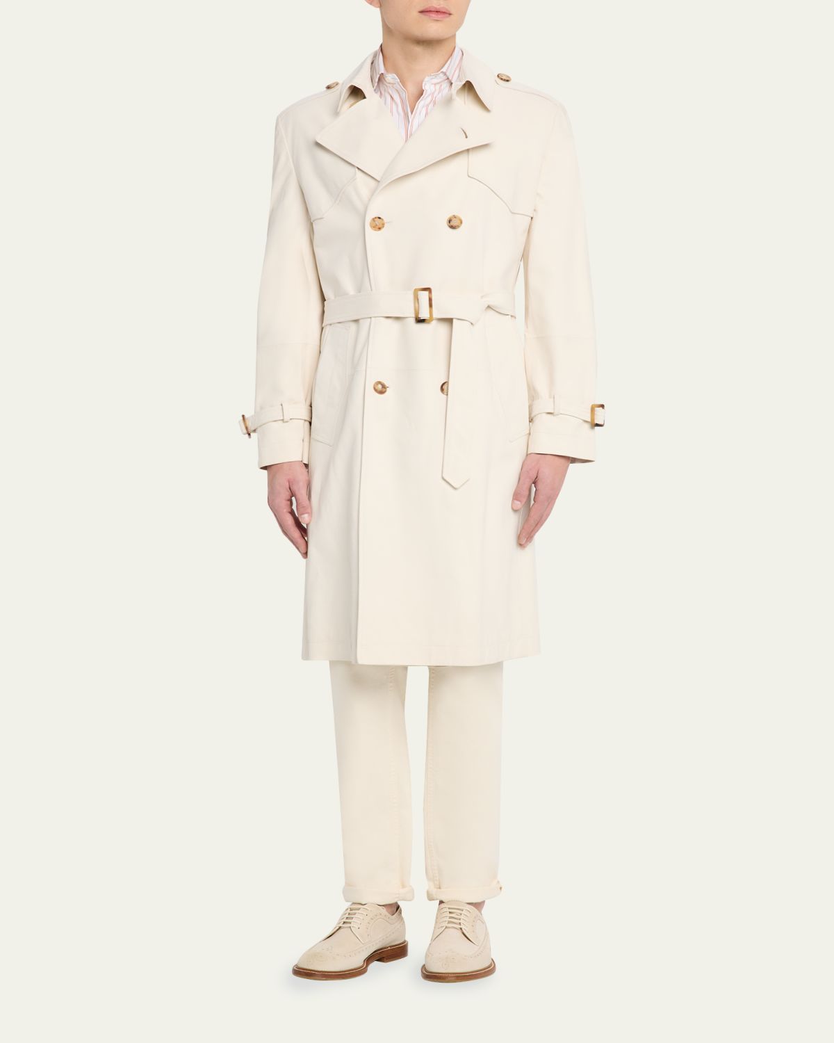Brunello Cucinelli en's Belted Leather Double-Breasted Trench Coat | Thumbnail 2