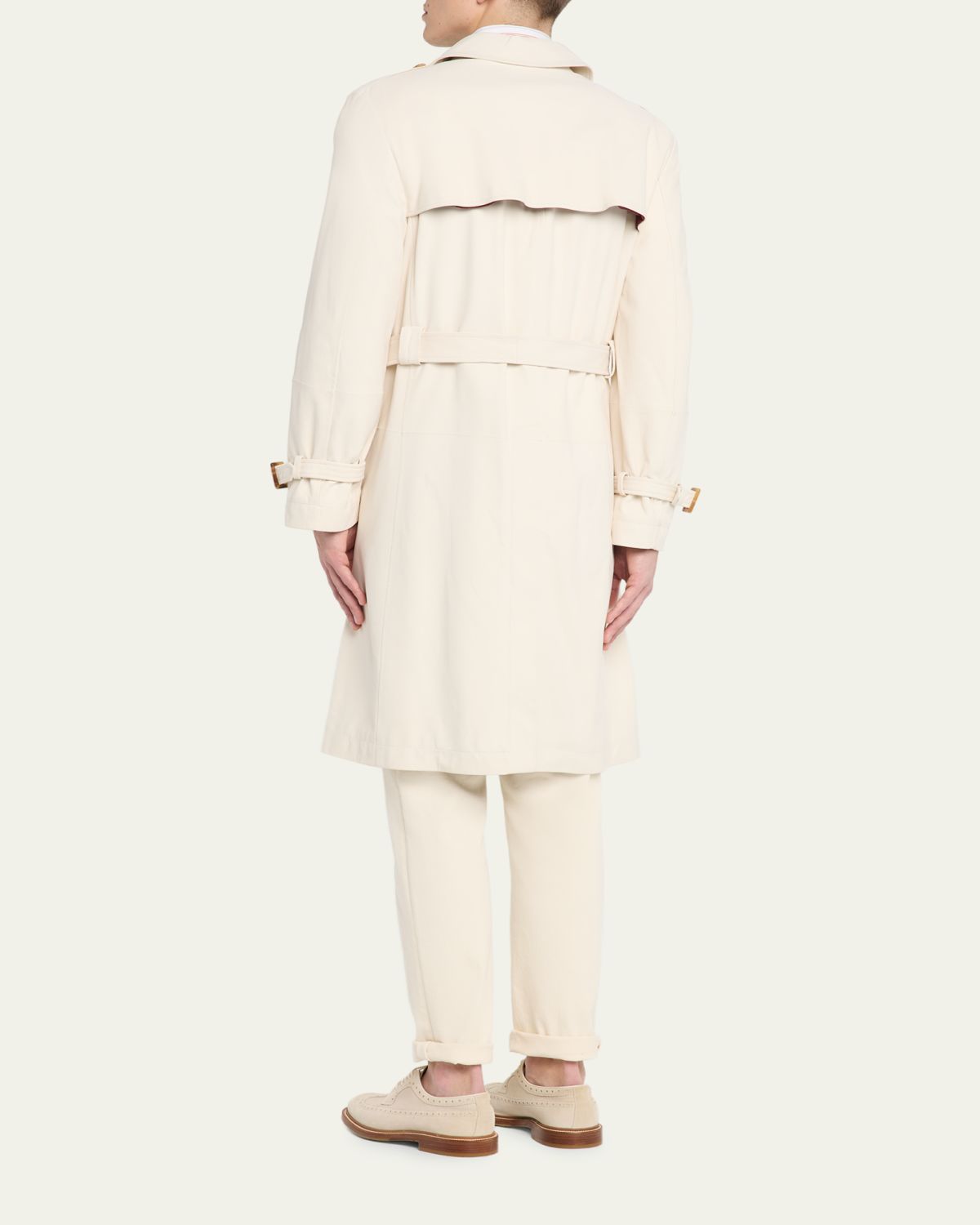 Brunello Cucinelli en's Belted Leather Double-Breasted Trench Coat | Thumbnail 3