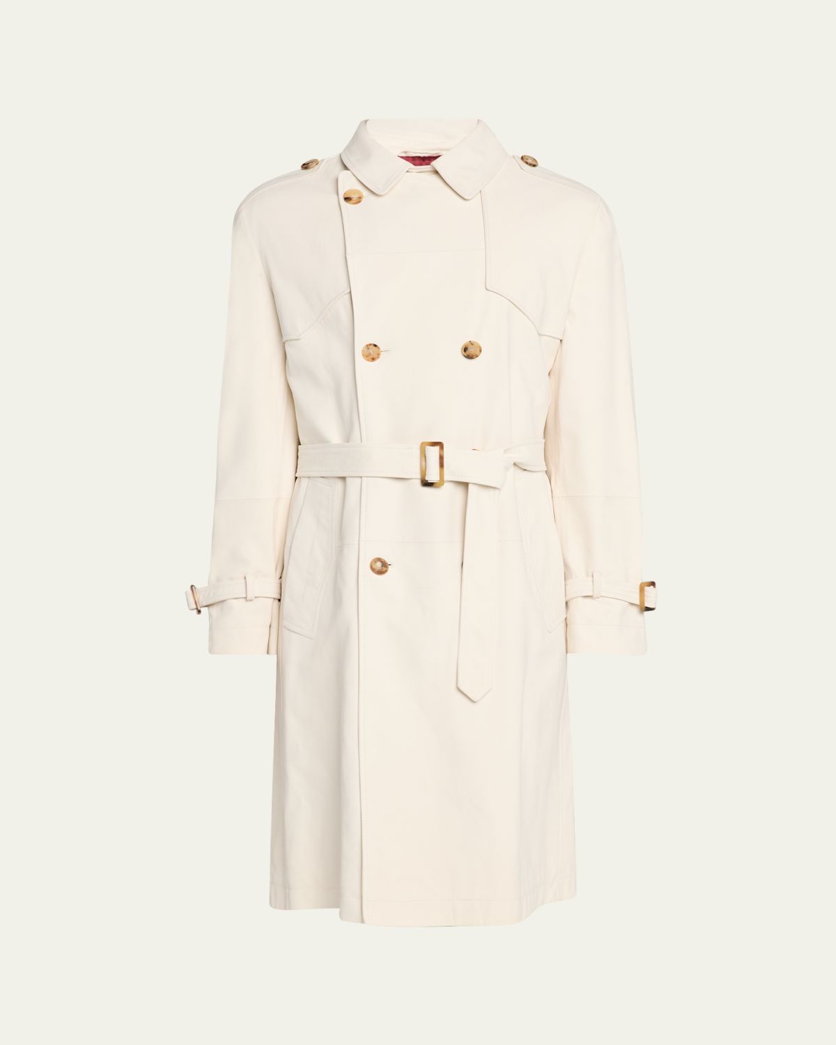 Brunello Cucinelli en's Belted Leather Double-Breasted Trench Coat