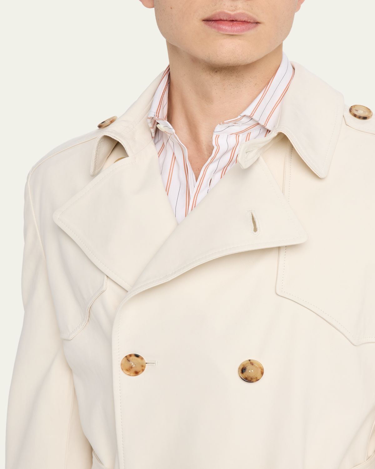 Brunello Cucinelli en's Belted Leather Double-Breasted Trench Coat | Thumbnail 5