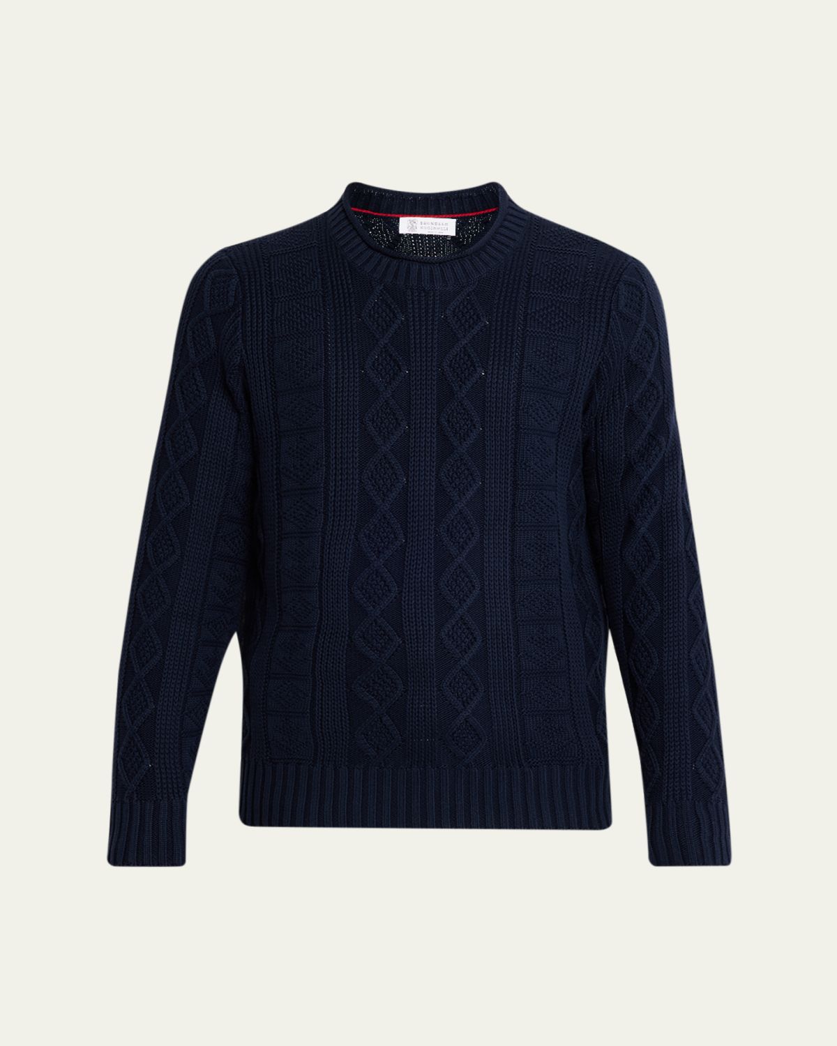 Brunello Cucinelli Men's Cotton Cable Knit Crewneck Sweater