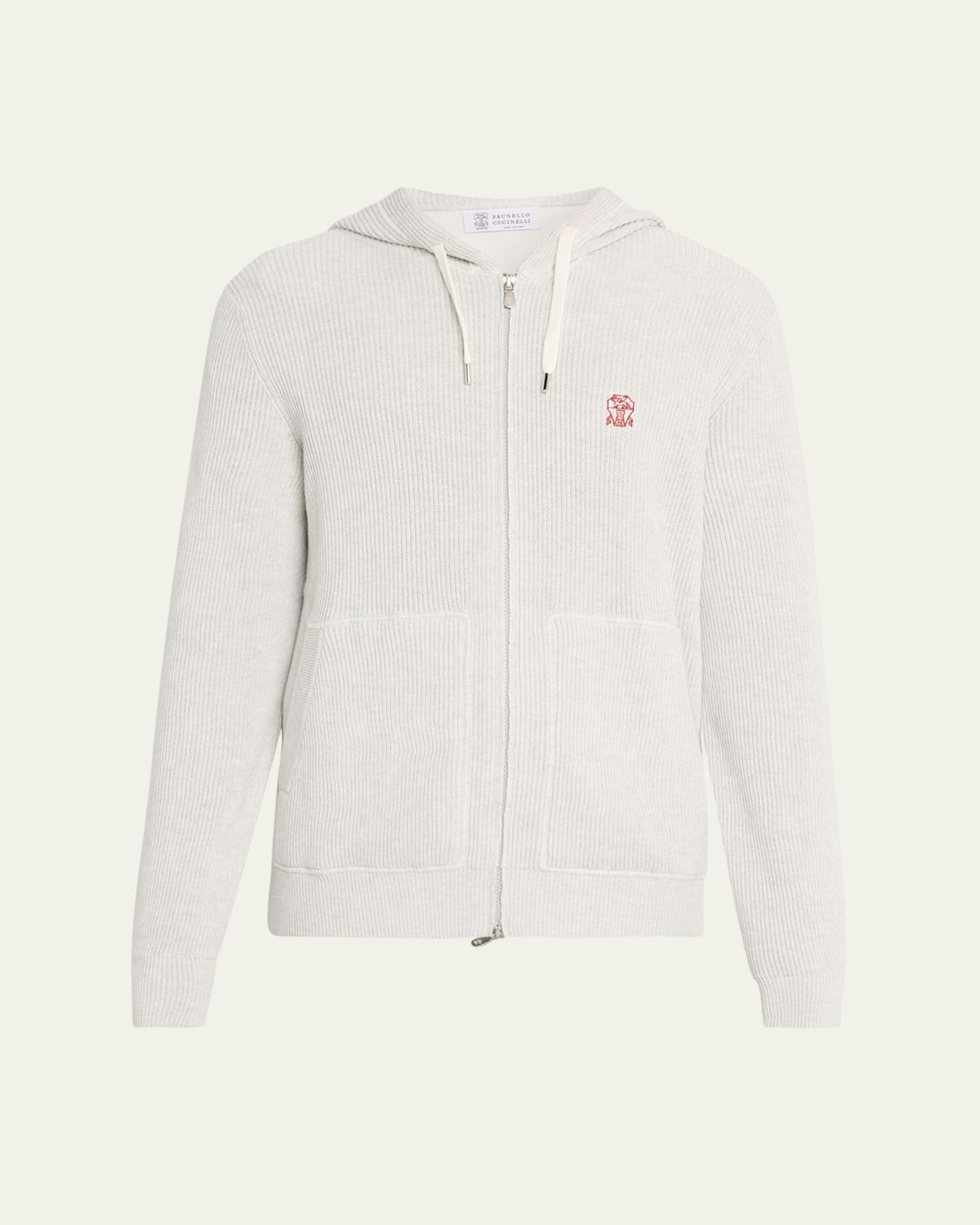 Brunello Cucinelli Men's Cotton Rib Hooded Cardigan Sweatshirt