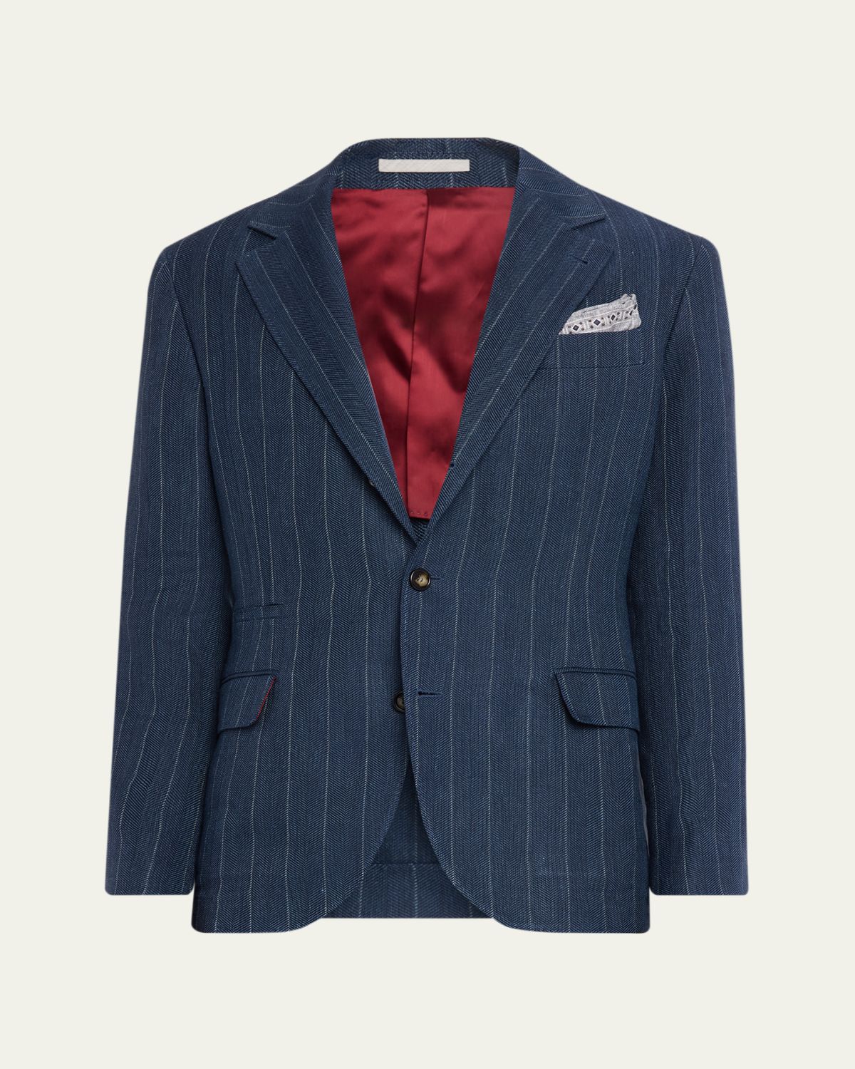 Brunello Cucinelli Men's Wool Chalk Stripe Chevron Blazer