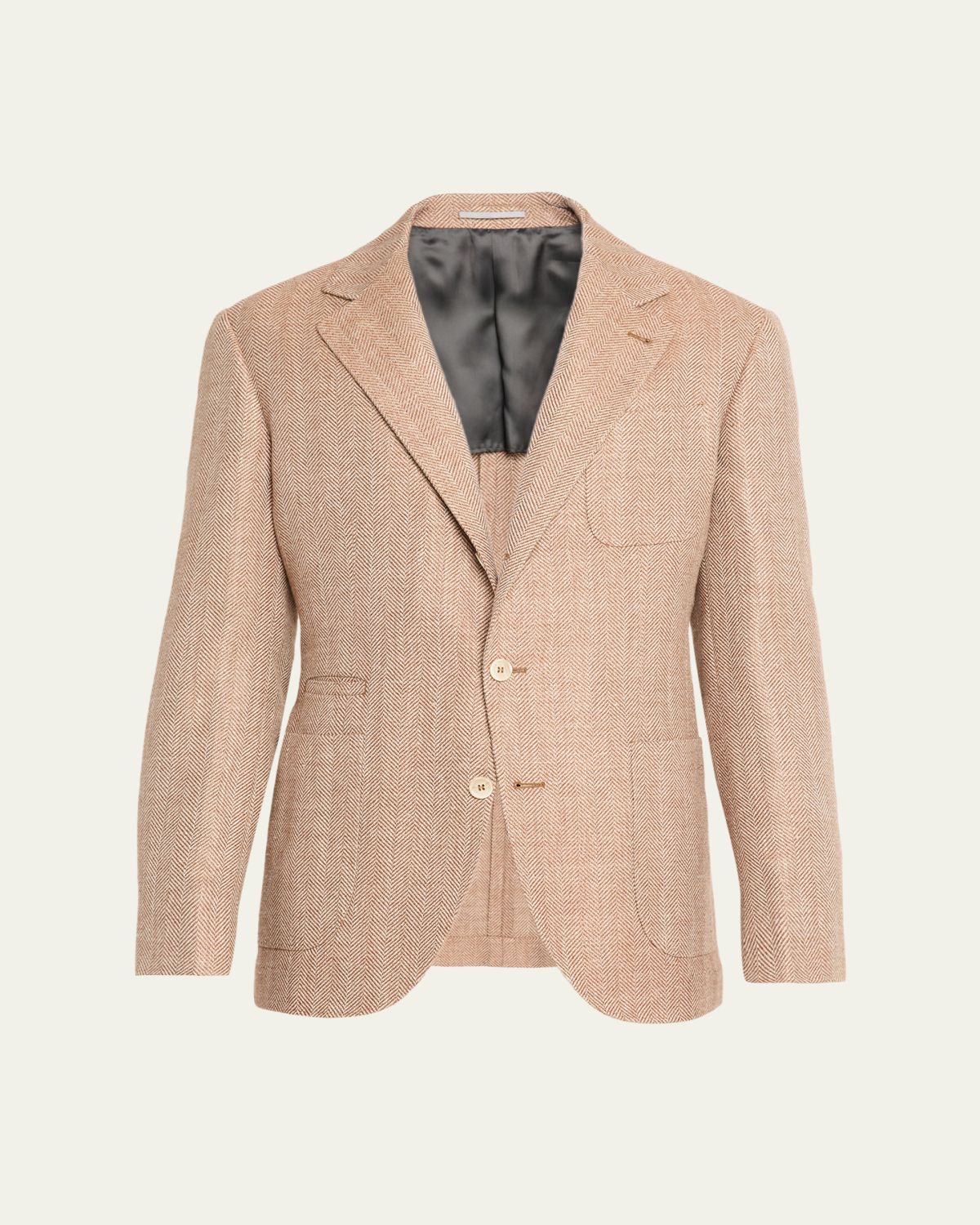 Brunello Cucinelli Men 's Wool, Silk and Linen Herringbone Suit Jacket